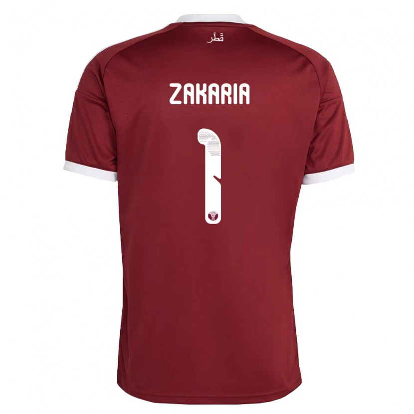 Danxen Dětské Katar Salah Zakaria #1 Červená Vínová Bílá Domů Hráčské Dresy 26-28 Dres