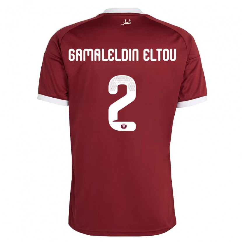 Danxen Dětské Katar Ghassan Gamaleldin Eltou #2 Červená Vínová Bílá Domů Hráčské Dresy 26-28 Dres