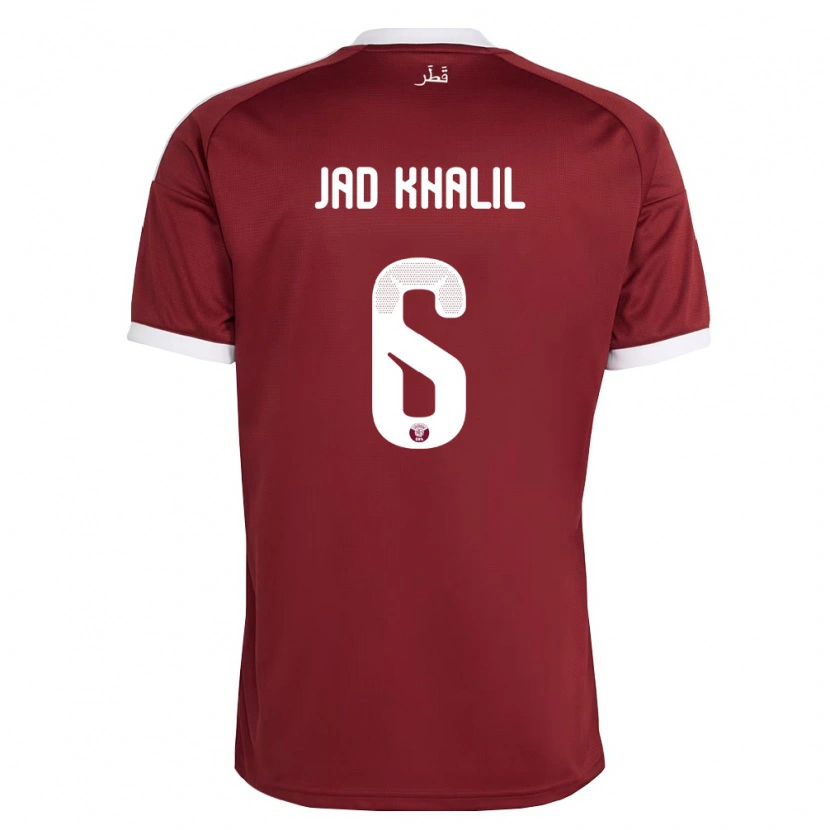 Danxen Dětské Katar Hadi Jad Khalil #6 Červená Vínová Bílá Domů Hráčské Dresy 26-28 Dres