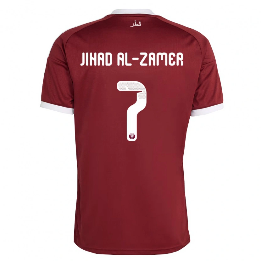 Danxen Dětské Katar Mohammed Jihad Al-Zamer #7 Červená Vínová Bílá Domů Hráčské Dresy 26-28 Dres