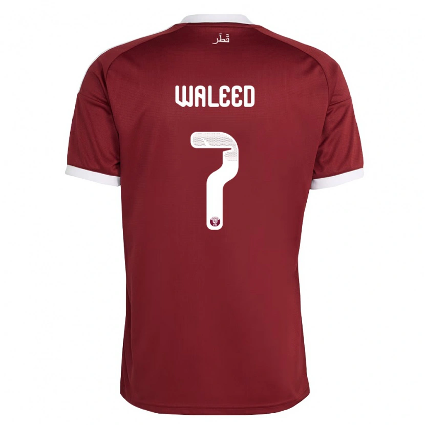 Danxen Dětské Katar Eissa Waleed #7 Červená Vínová Bílá Domů Hráčské Dresy 26-28 Dres