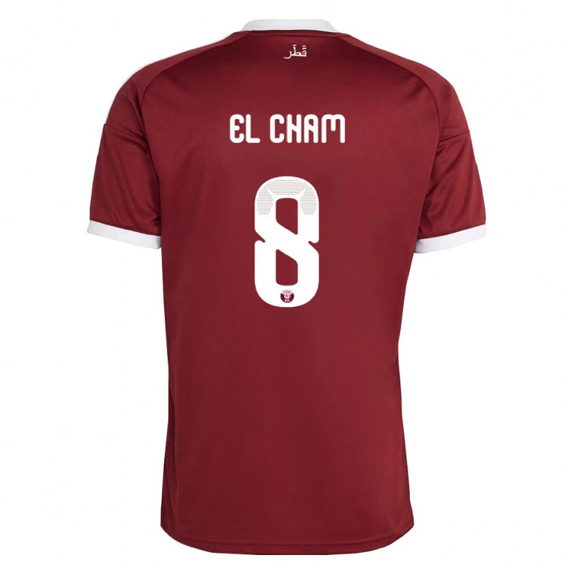 Danxen Dětské Katar Richard El Cham #8 Červená Vínová Bílá Domů Hráčské Dresy 26-28 Dres