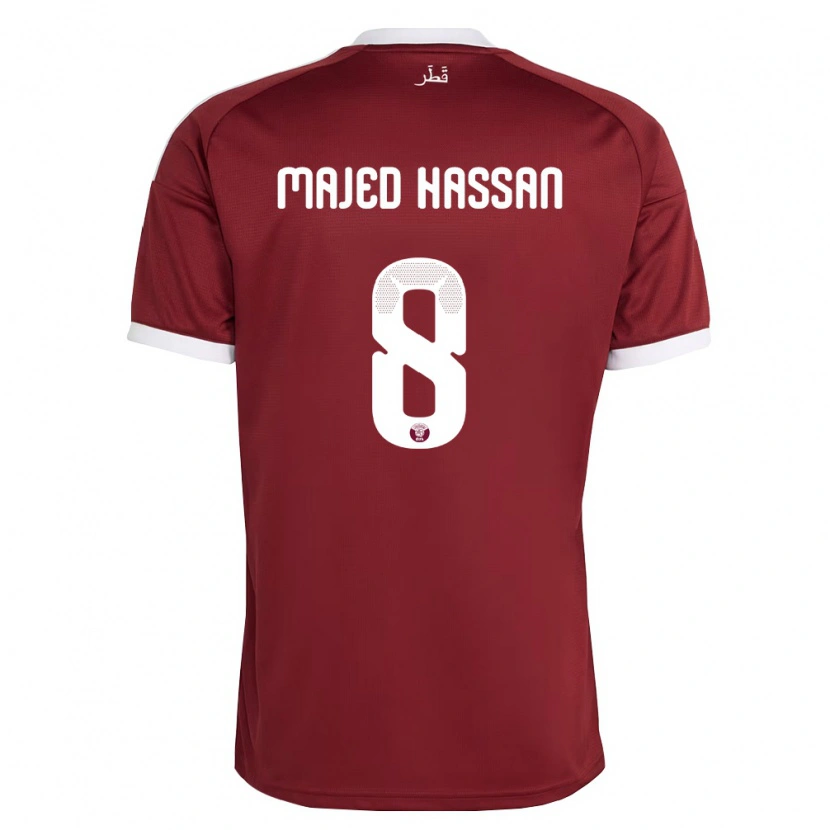 Danxen Dětské Katar Malik Hassan #8 Červená Vínová Bílá Domů Hráčské Dresy 26-28 Dres