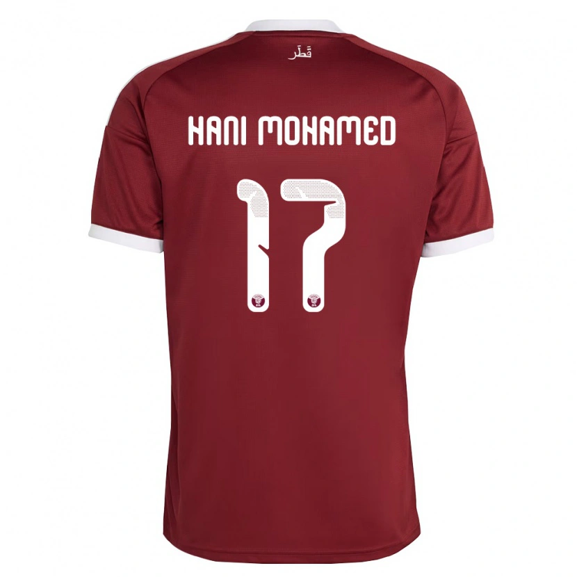 Danxen Dětské Katar Yazan Mohamed #17 Červená Vínová Bílá Domů Hráčské Dresy 26-28 Dres