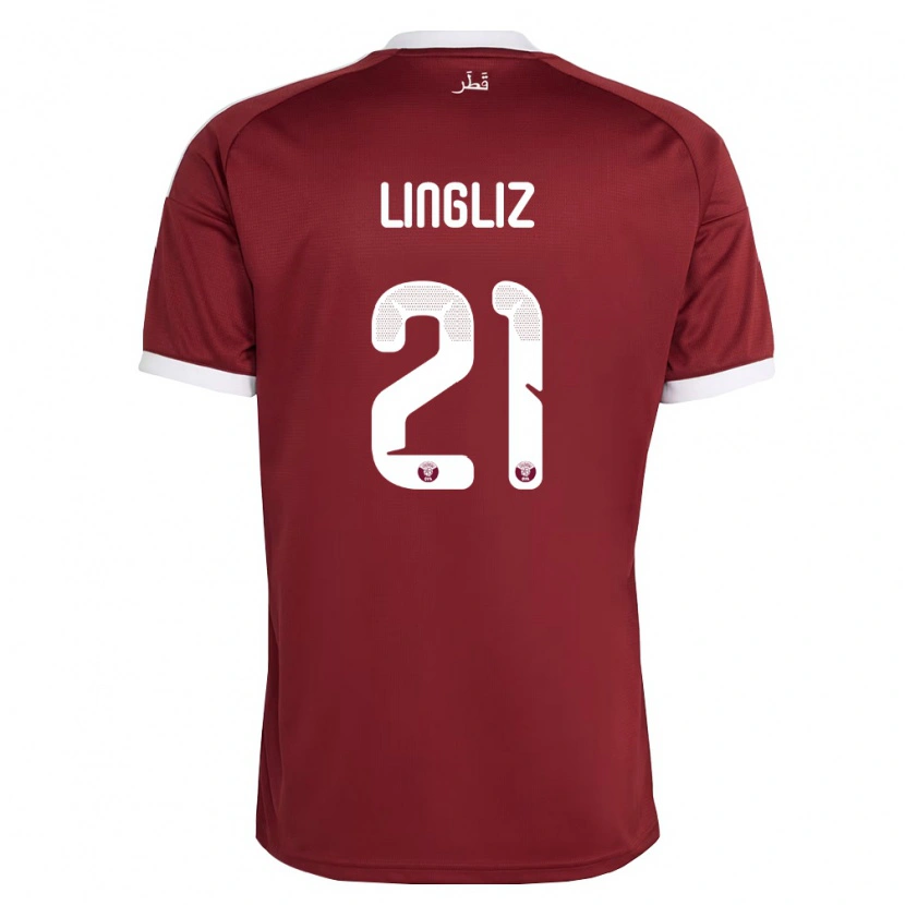 Danxen Dětské Katar Mohamed Lingliz #21 Červená Vínová Bílá Domů Hráčské Dresy 26-28 Dres