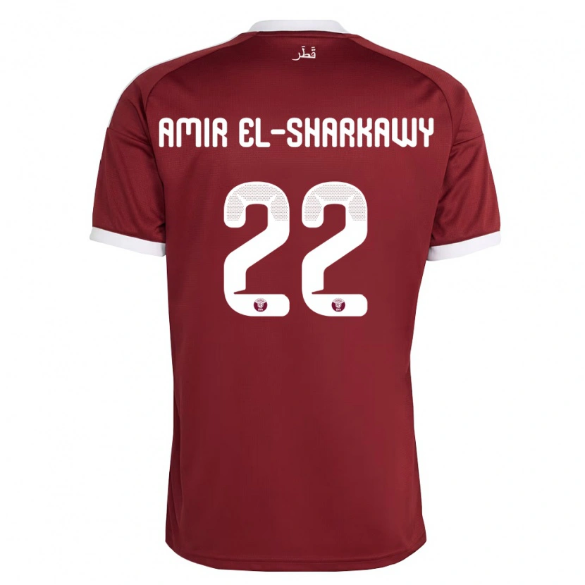 Danxen Dětské Katar Galal Amir El-Sharkawy #22 Červená Vínová Bílá Domů Hráčské Dresy 26-28 Dres