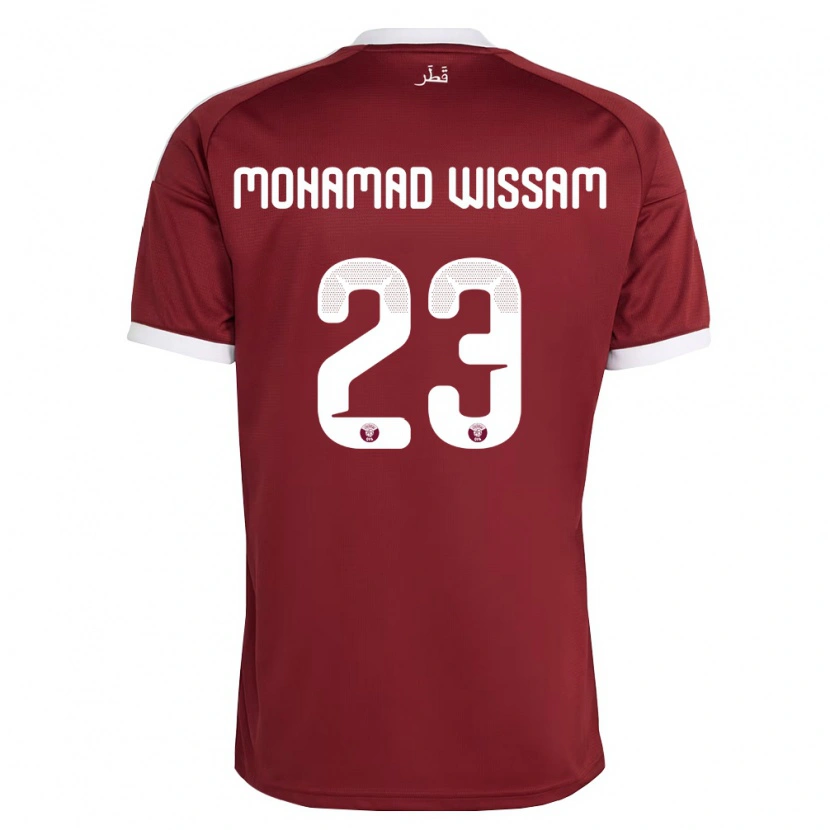 Danxen Dětské Katar Karim Mohamad Wissam #23 Červená Vínová Bílá Domů Hráčské Dresy 26-28 Dres
