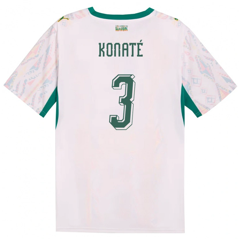 Danxen Dětské Senegal Ousmane Konaté #3 Bílá Zelená Žlutá Domů Hráčské Dresy 26-28 Dres