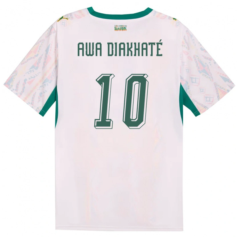 Danxen Dětské Senegal Ndeye Awa Diakhate #10 Bílá Zelená Žlutá Domů Hráčské Dresy 26-28 Dres
