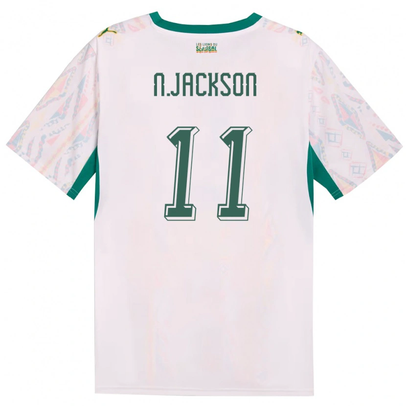 Danxen Dětské Senegal Nicolas Jackson #11 Bílá Zelená Žlutá Domů Hráčské Dresy 26-28 Dres