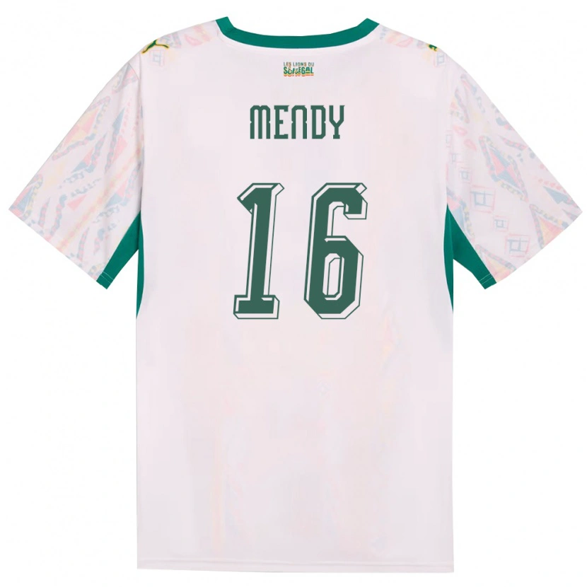 Danxen Dětské Senegal Edouard Mendy #16 Bílá Zelená Žlutá Domů Hráčské Dresy 26-28 Dres