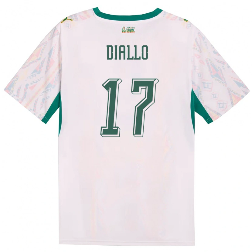 Danxen Dětské Senegal Ibrahima Diallo #17 Bílá Zelená Žlutá Domů Hráčské Dresy 26-28 Dres