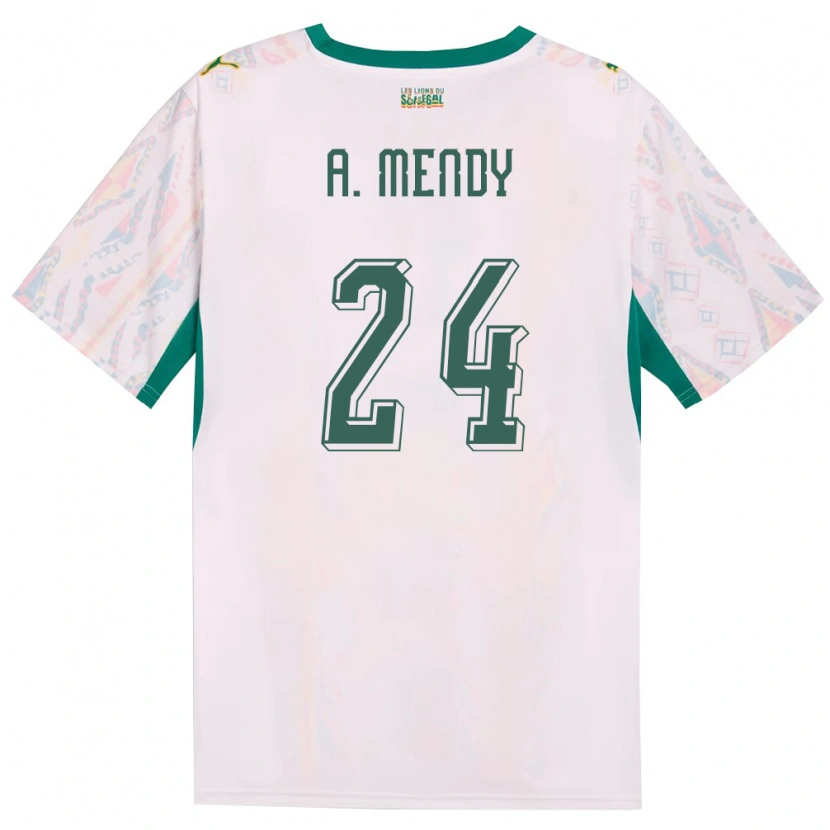 Danxen Dětské Senegal Antoine Mendy #24 Bílá Zelená Žlutá Domů Hráčské Dresy 26-28 Dres