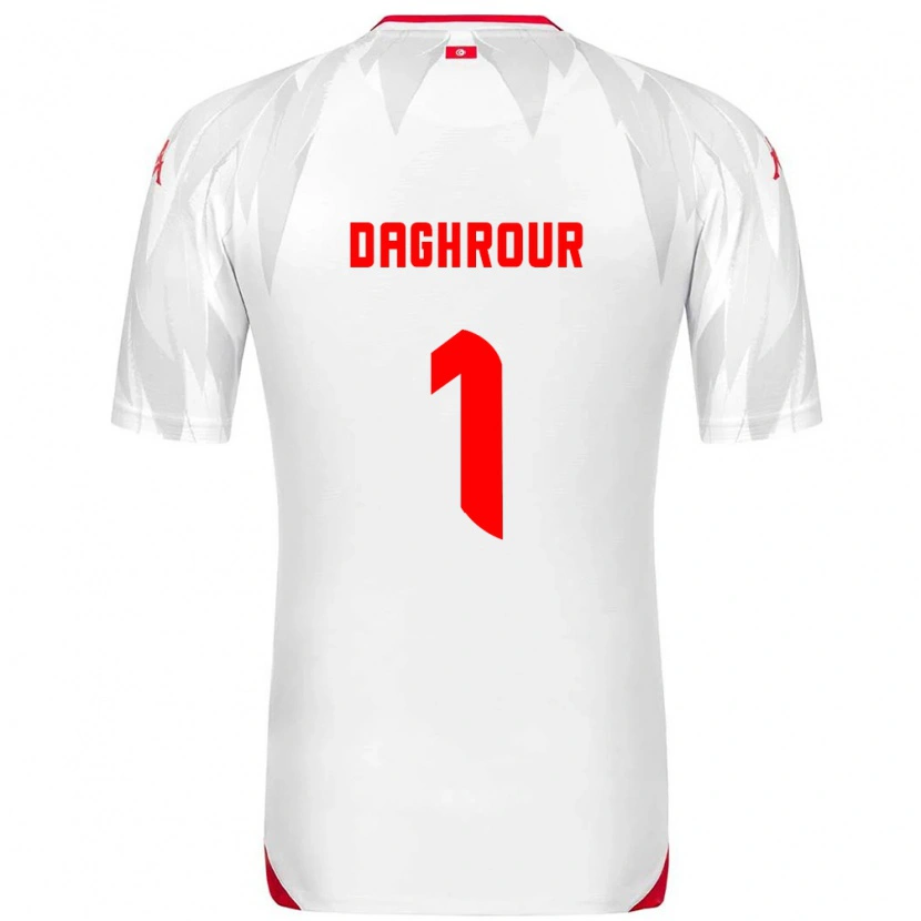 Danxen Dětské Tunisko Mohamed Daghrour #1 Bílá Červená Domů Hráčské Dresy 26-28 Dres
