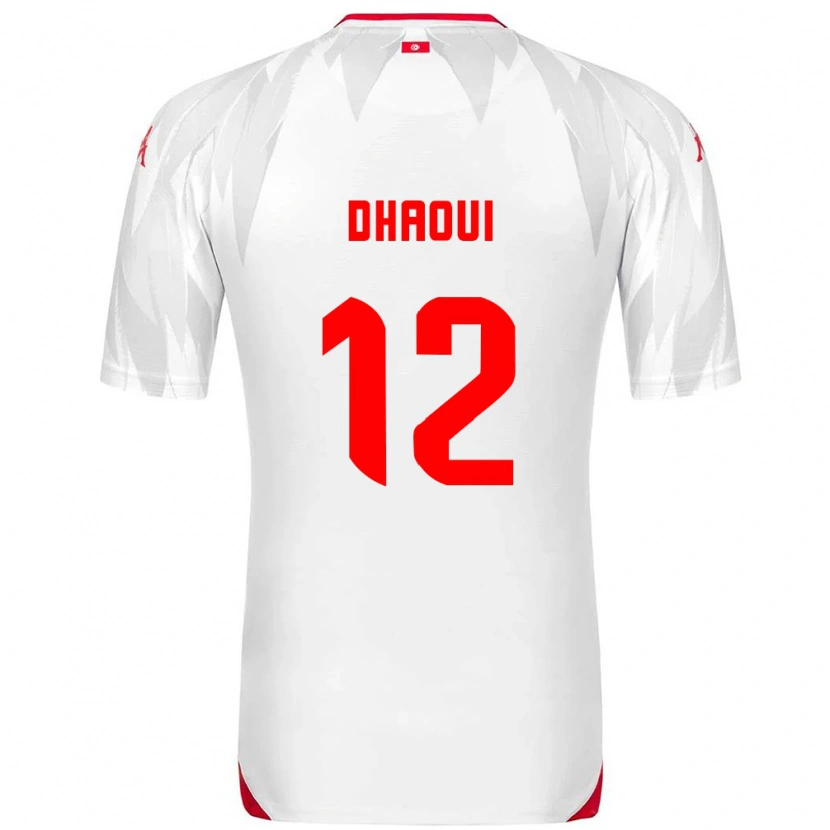 Danxen Dětské Tunisko Elyes Dhaoui #12 Bílá Červená Domů Hráčské Dresy 26-28 Dres
