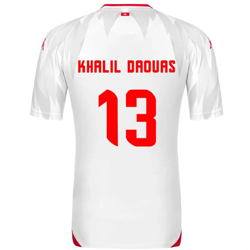 Danxen Dětské Tunisko Mohamed Khalil Daouas #13 Bílá Červená Domů Hráčské Dresy 26-28 Dres