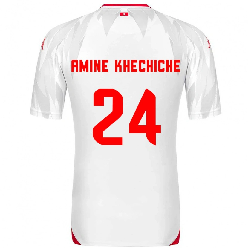 Danxen Dětské Tunisko Mohamed Amine Khechiche #24 Bílá Červená Domů Hráčské Dresy 26-28 Dres