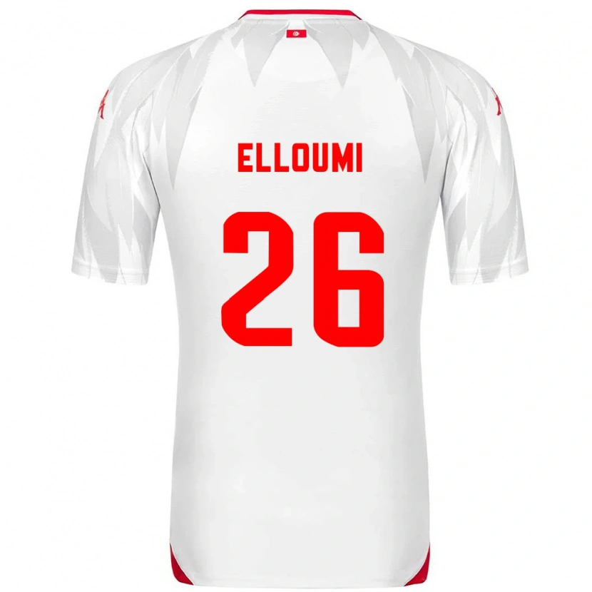 Danxen Dětské Tunisko Khalil Elloumi #26 Bílá Červená Domů Hráčské Dresy 26-28 Dres