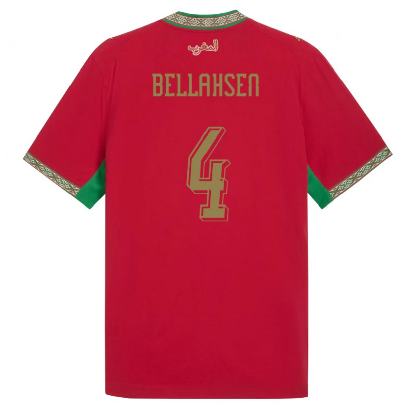 Danxen Dětské Maroko Joseph Bellahsen #4 Červená Zelená Bílá Domů Hráčské Dresy 26-28 Dres