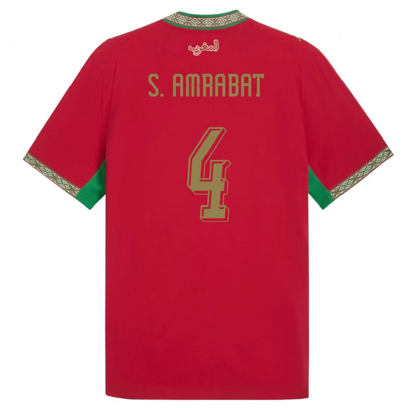 Danxen Dětské Maroko Soufiane Amrabat #4 Červená Zelená Bílá Domů Hráčské Dresy 26-28 Dres