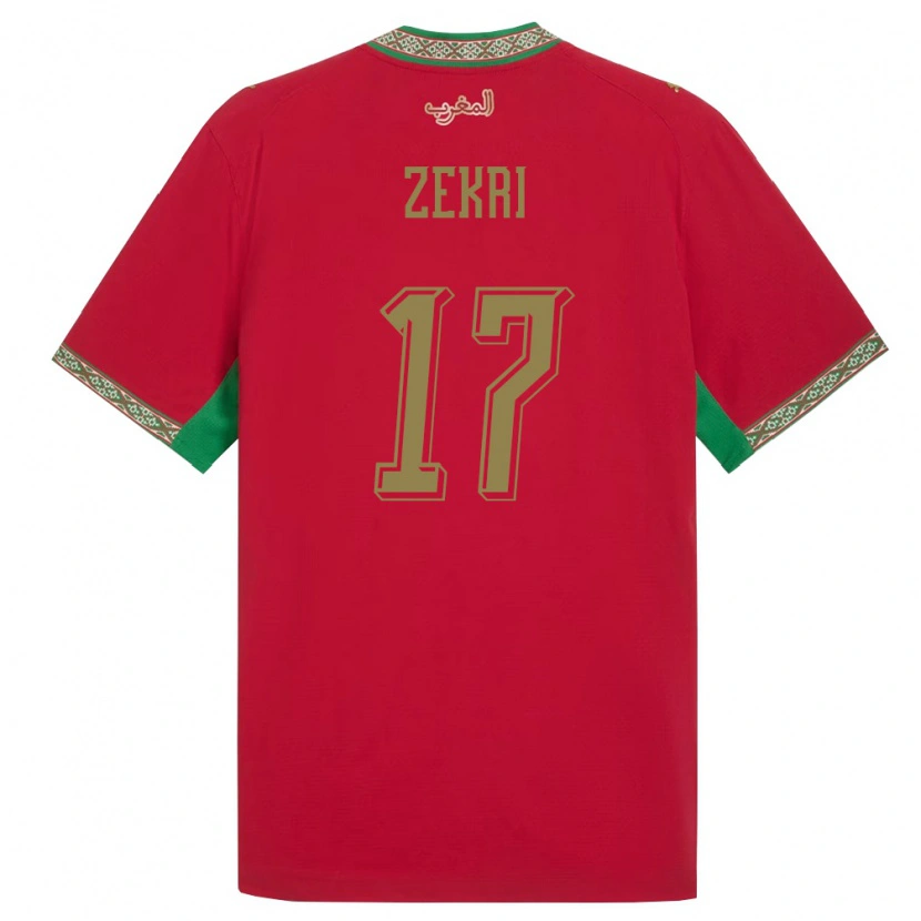 Danxen Dětské Maroko Moncef Zekri #17 Červená Zelená Bílá Domů Hráčské Dresy 26-28 Dres