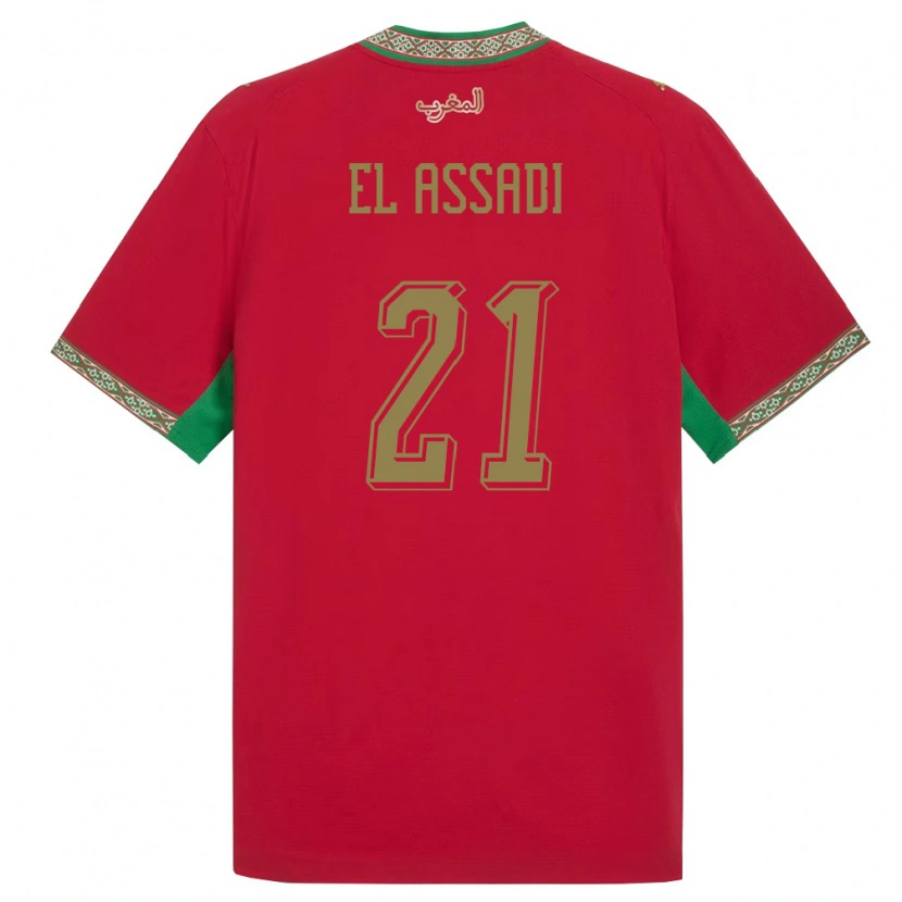 Danxen Dětské Maroko Othmane El Assadi #21 Červená Zelená Bílá Domů Hráčské Dresy 26-28 Dres