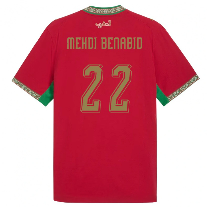 Danxen Dětské Maroko El Mehdi Benabid #22 Červená Zelená Bílá Domů Hráčské Dresy 26-28 Dres