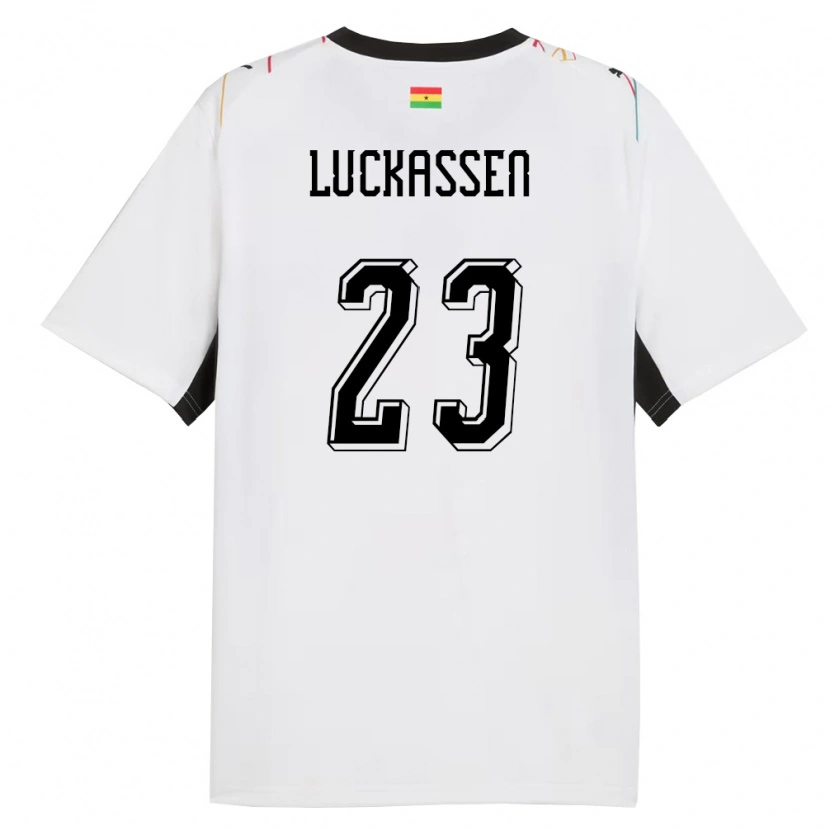 Danxen Dětské Ghana Derrick Luckassen #23 Bílá Černá Žlutá Domů Hráčské Dresy 26-28 Dres