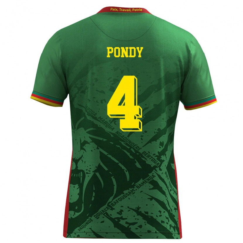 Danxen Dětské Kamerun Chris Pondy #4 Zelená Žlutá Červená Domů Hráčské Dresy 26-28 Dres