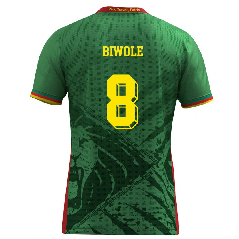 Danxen Dětské Kamerun Joël Biwole #8 Zelená Žlutá Červená Domů Hráčské Dresy 26-28 Dres