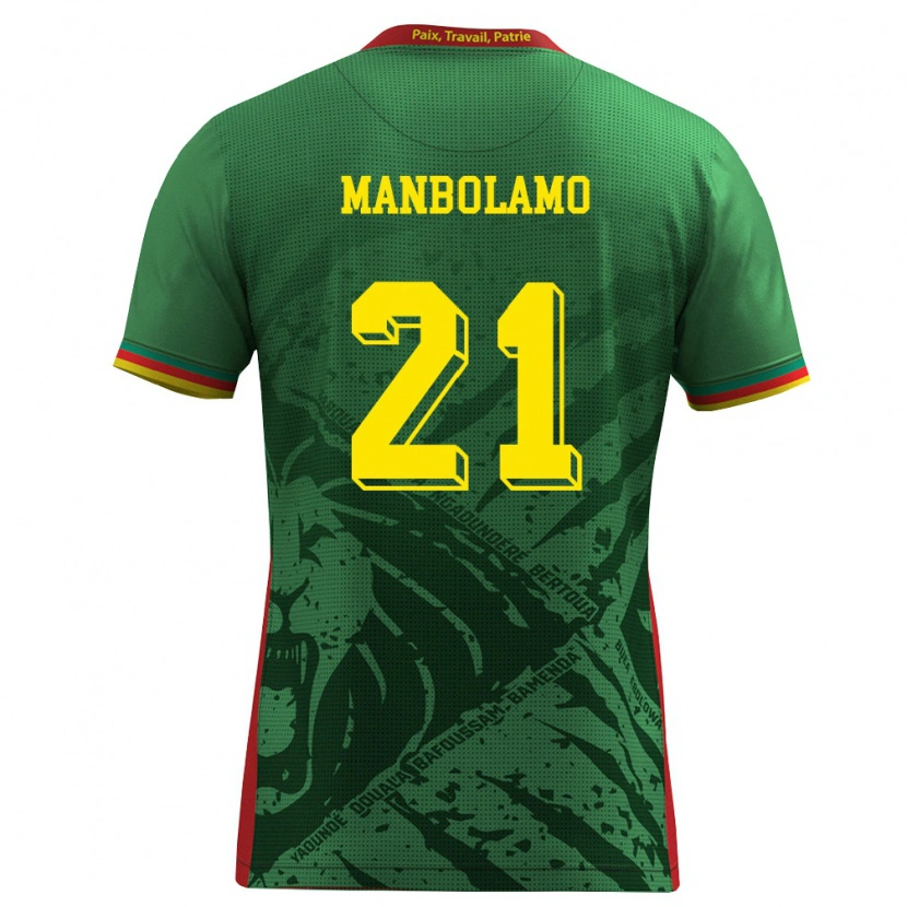 Danxen Dětské Kamerun Eliane Manbolamo #21 Zelená Žlutá Červená Domů Hráčské Dresy 26-28 Dres