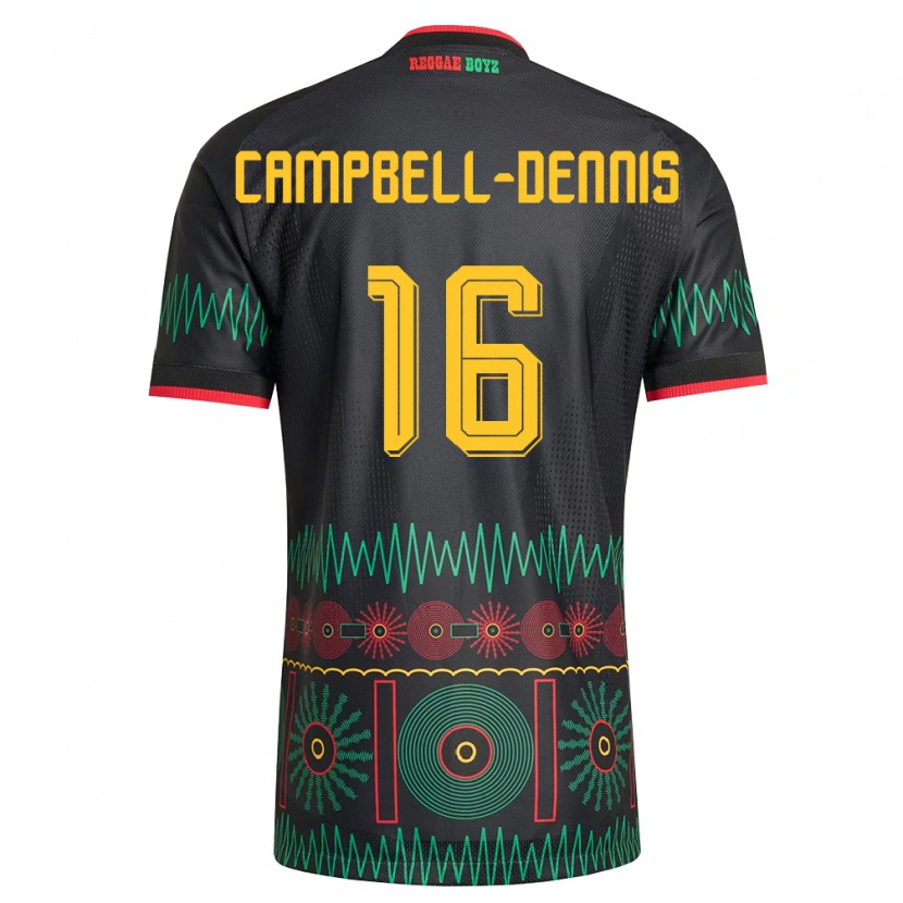 Danxen Dětské Jamajka Raequan Campbell-Dennis #16 Černá Červená Žlutá Daleko Hráčské Dresy 26-28 Dres