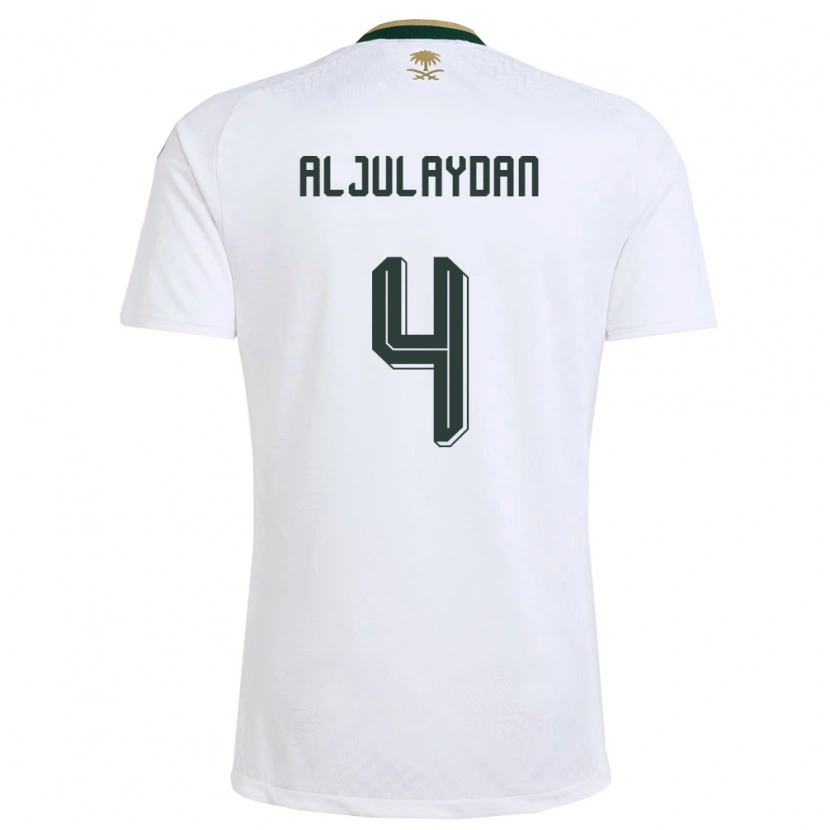 Danxen Dětské Saúdská Arábie Ahmed Aljulaydan #4 Bílá Zelená Zlatá Daleko Hráčské Dresy 26-28 Dres