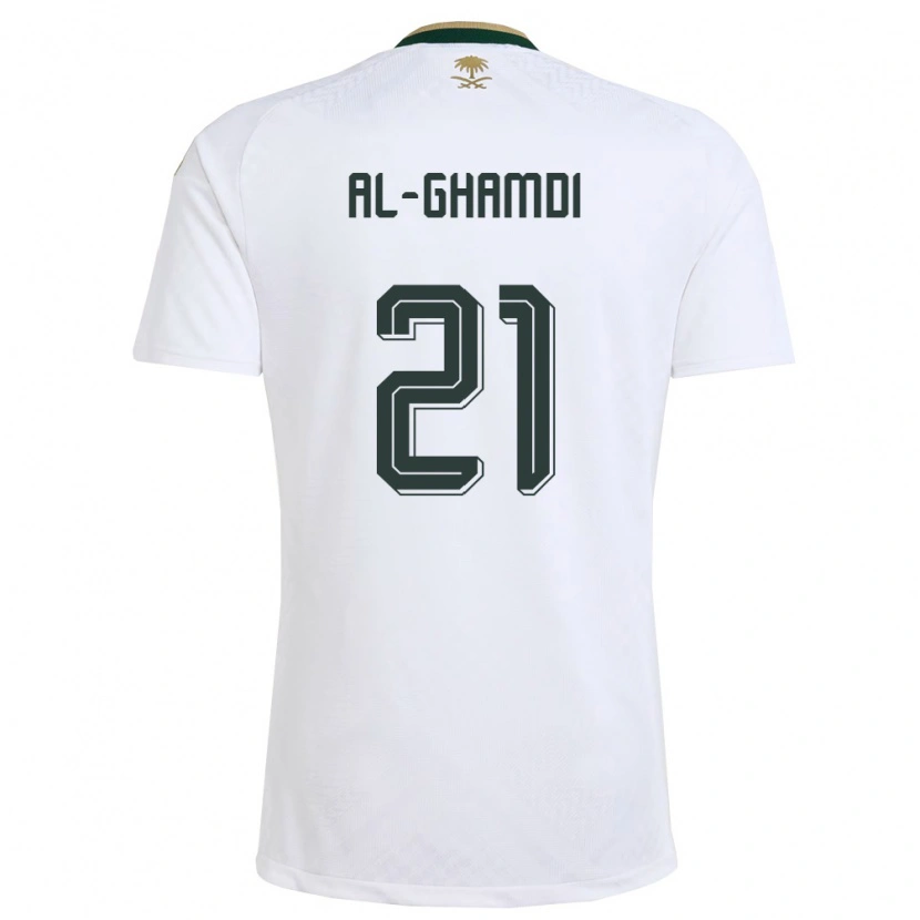 Danxen Dětské Saúdská Arábie Abdulrahman Al-Ghamdi #21 Bílá Zelená Zlatá Daleko Hráčské Dresy 26-28 Dres