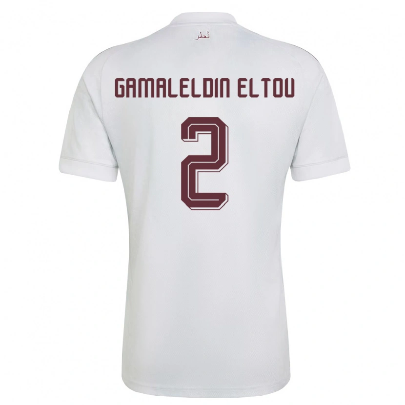 Danxen Dětské Katar Ghassan Gamaleldin Eltou #2 Bílá Vínová Daleko Hráčské Dresy 26-28 Dres