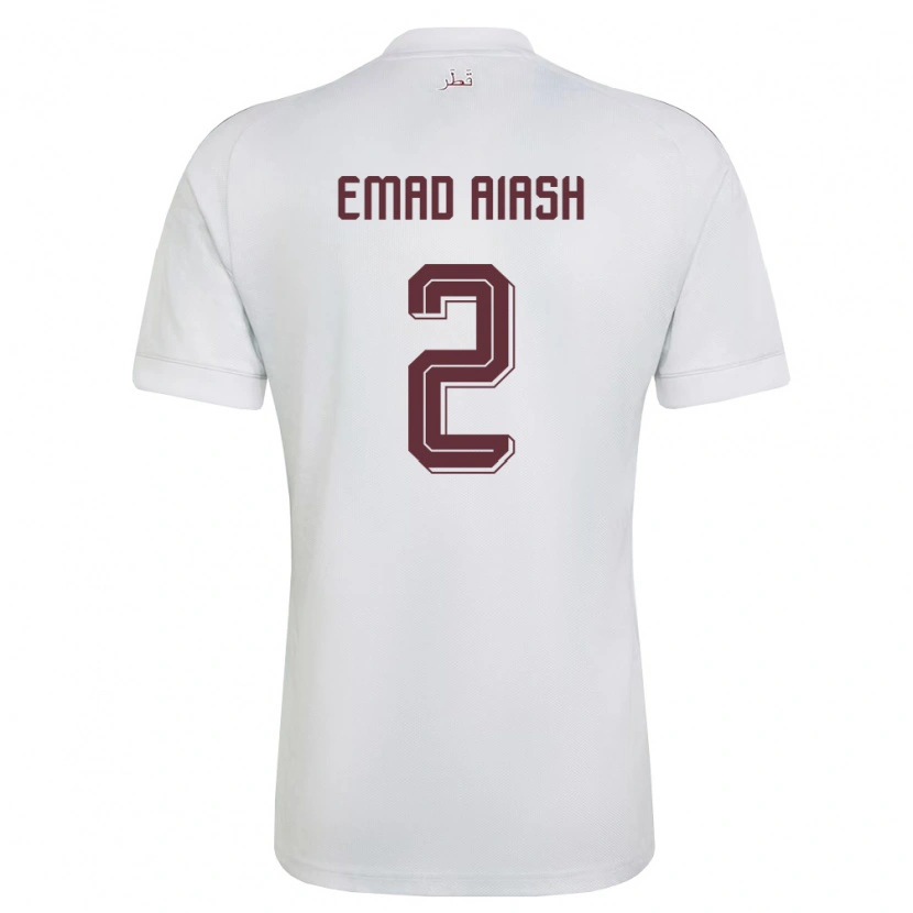 Danxen Dětské Katar Mohamed Emad Aiash #2 Bílá Vínová Daleko Hráčské Dresy 26-28 Dres