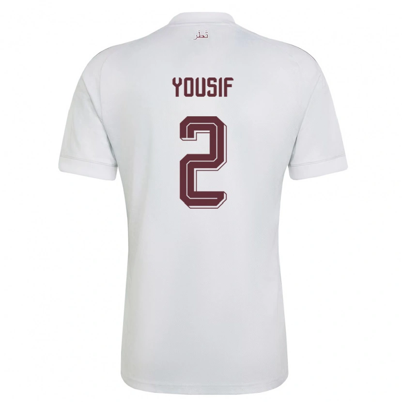 Danxen Dětské Katar Abdalla Yousif #2 Bílá Vínová Daleko Hráčské Dresy 26-28 Dres