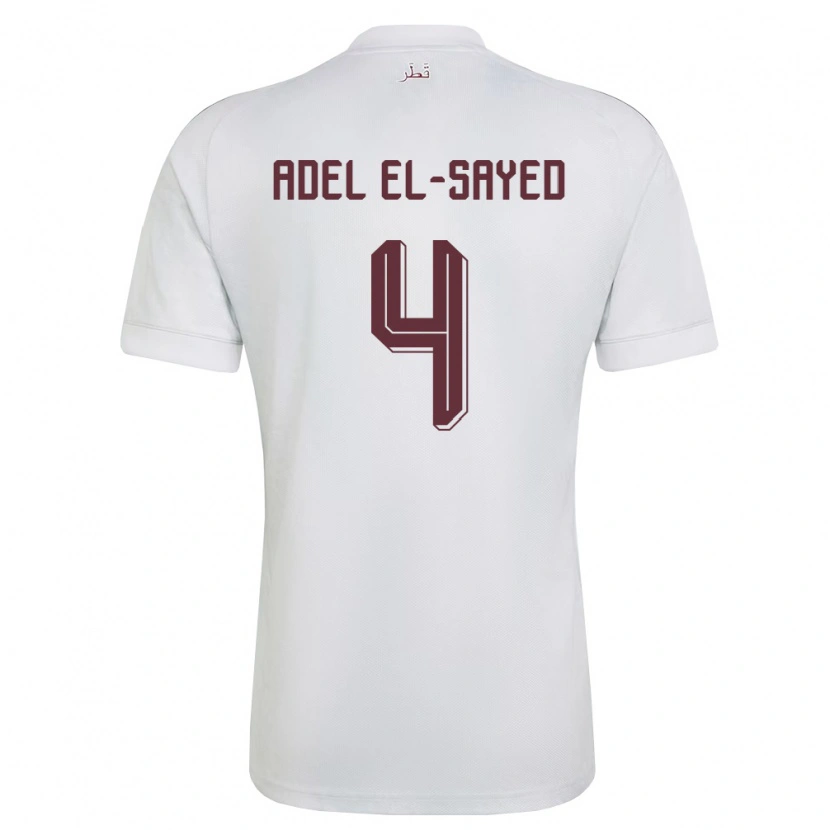 Danxen Dětské Katar Ahmed Adel El-Sayed #4 Bílá Vínová Daleko Hráčské Dresy 26-28 Dres