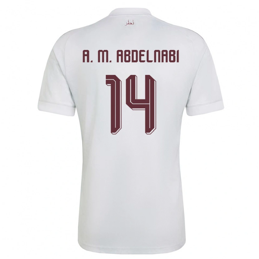 Danxen Dětské Katar Asim Mohammed Abdelnabi #14 Bílá Vínová Daleko Hráčské Dresy 26-28 Dres