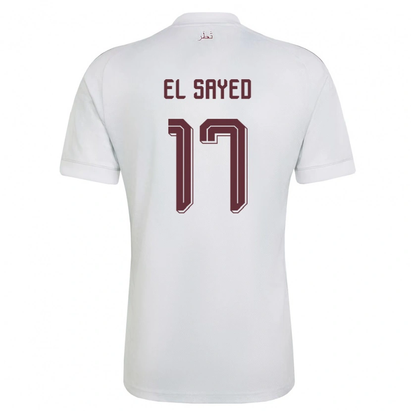 Danxen Dětské Katar Mostafa El Sayed #17 Bílá Vínová Daleko Hráčské Dresy 26-28 Dres