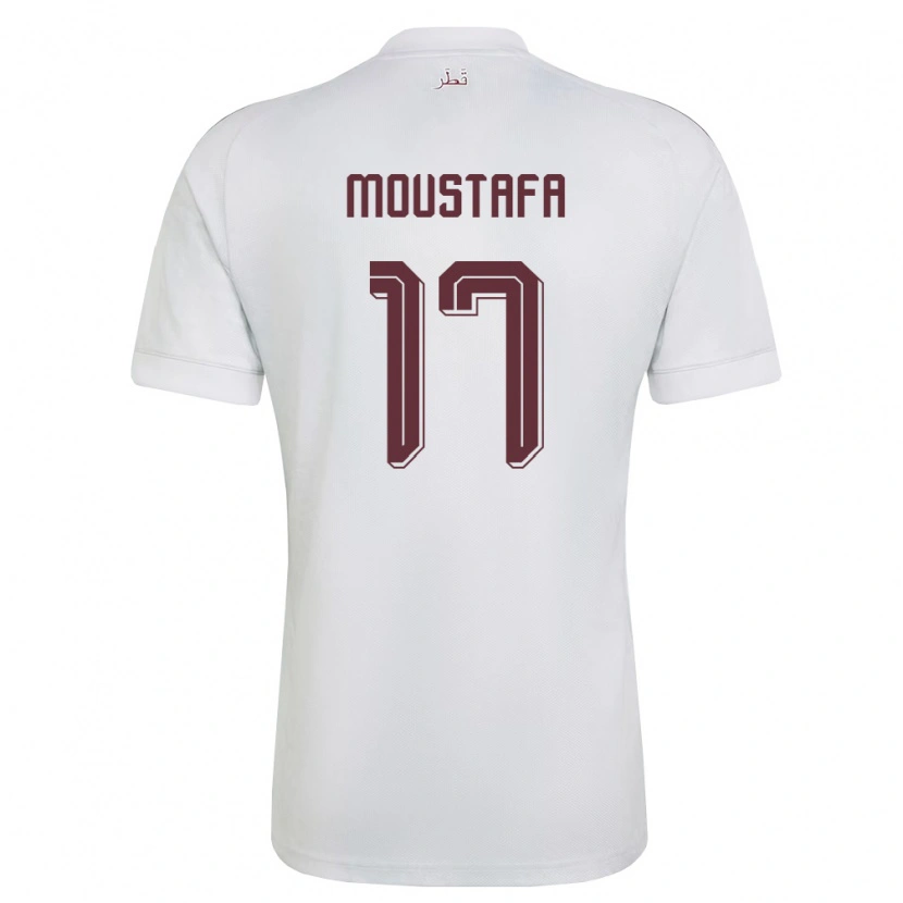 Danxen Dětské Katar Abdelrahman Moustafa #17 Bílá Vínová Daleko Hráčské Dresy 26-28 Dres