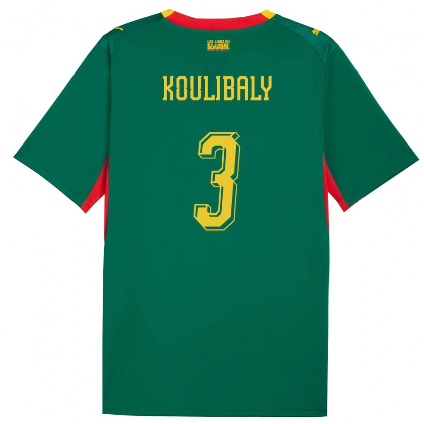 Danxen Dětské Senegal Kalidou Koulibaly #3 Zelená Žlutá Červená Daleko Hráčské Dresy 26-28 Dres