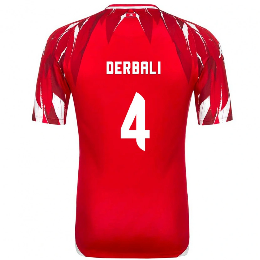 Danxen Dětské Tunisko Alaeddine Derbali #4 Červená Bílá Daleko Hráčské Dresy 26-28 Dres