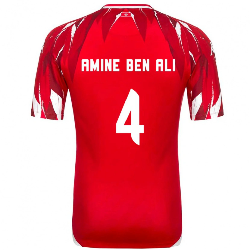 Danxen Dětské Tunisko Mohamed Amine Ben Ali #4 Červená Bílá Daleko Hráčské Dresy 26-28 Dres
