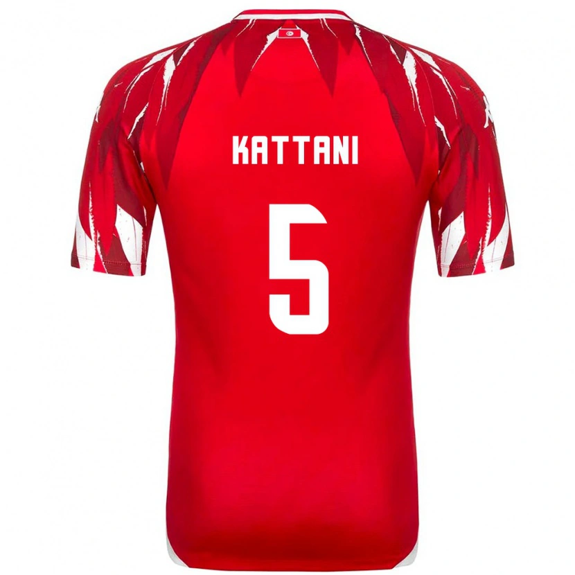 Danxen Dětské Tunisko Ayoub Kattani #5 Červená Bílá Daleko Hráčské Dresy 26-28 Dres