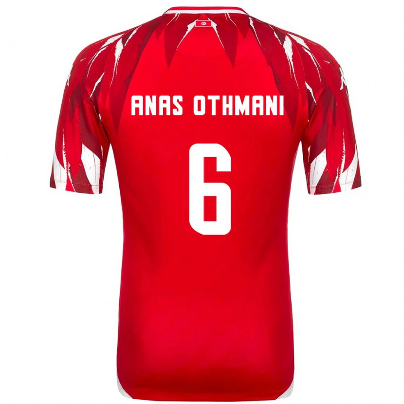 Danxen Dětské Tunisko Mohamed Anas Othmani #6 Červená Bílá Daleko Hráčské Dresy 26-28 Dres