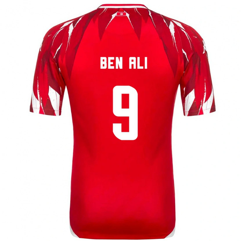 Danxen Dětské Tunisko Omar Ben Ali #9 Červená Bílá Daleko Hráčské Dresy 26-28 Dres