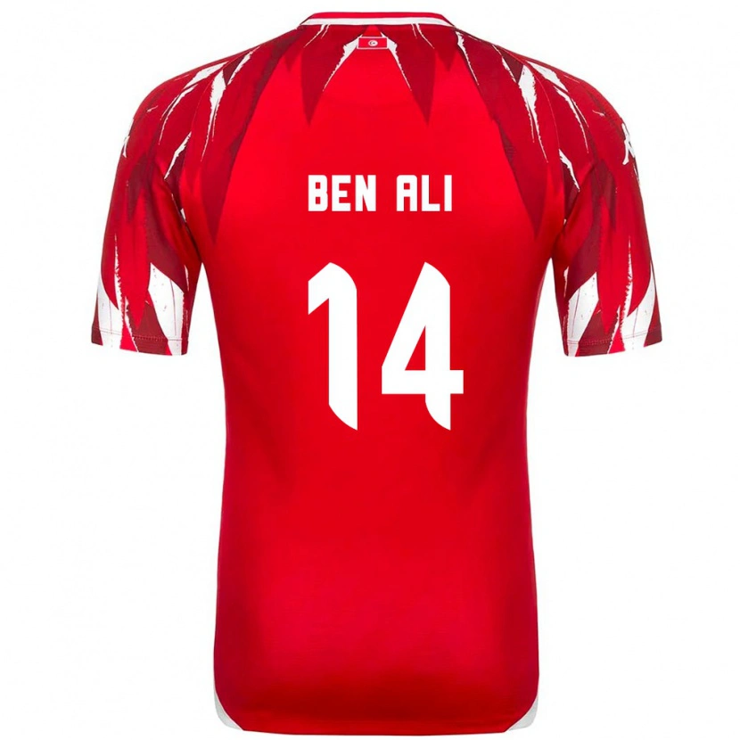 Danxen Dětské Tunisko Mohamed Ben Ali #14 Červená Bílá Daleko Hráčské Dresy 26-28 Dres