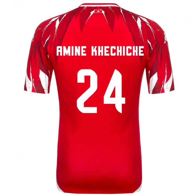 Danxen Dětské Tunisko Mohamed Amine Khechiche #24 Červená Bílá Daleko Hráčské Dresy 26-28 Dres