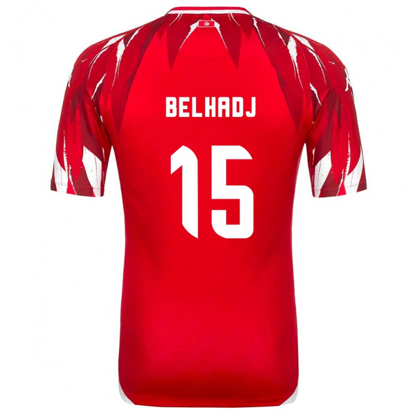 Danxen Dětské Tunisko Mohamed Belhadj Mahmoud #15 Červená Bílá Daleko Hráčské Dresy 26-28 Dres